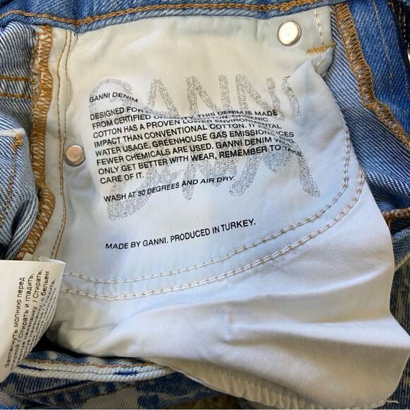 Ganni Betzy Blue Jeans Bleached Wide Leg High Waist Flare Size 24 - Picture 14 of 14